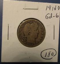 1914-D BARBER QUARTER GOOD-6