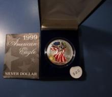 1999 AMERICAN SILVER EAGLE COLORIZED I N BOX GEM BU