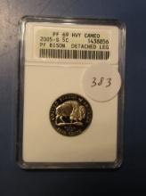 2005-S BISON NICKEL ANACS PF-69 HVY CAMEO DETACHED LEG