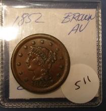 1852 LARGE CENT CH AU-58+++++