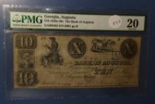 1830S-1840S BANK OF AUGUSTA, GEORGIA TEN DOLLAR NOTE PMG VF-20