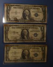 LOT OF FIVE 1935 ONE DOLLAR SILVER CERTIFICATE NOTES AVE./POOR (5 NOTES)