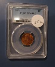 1945 LINCOLN CENT PCGS MS-64 RED