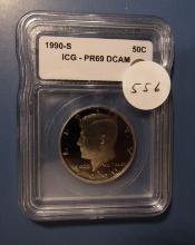 1990-S SILVER KENNEDY HALF DOLLAR ICG PF-69 DEEP CAMEO