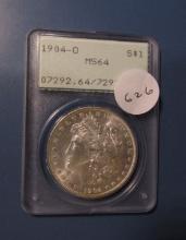 1904-O MORGAN DOLLAR PCGS GREEN RATTLER HOLDER MS-64