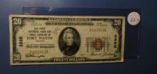 1929 NATIONAL $20.00 FT. WAYNE, INDIANA NOTE VF