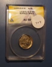 1938-D/D/D BUFFALO NICKEL ANACS RPM-4 AU-58