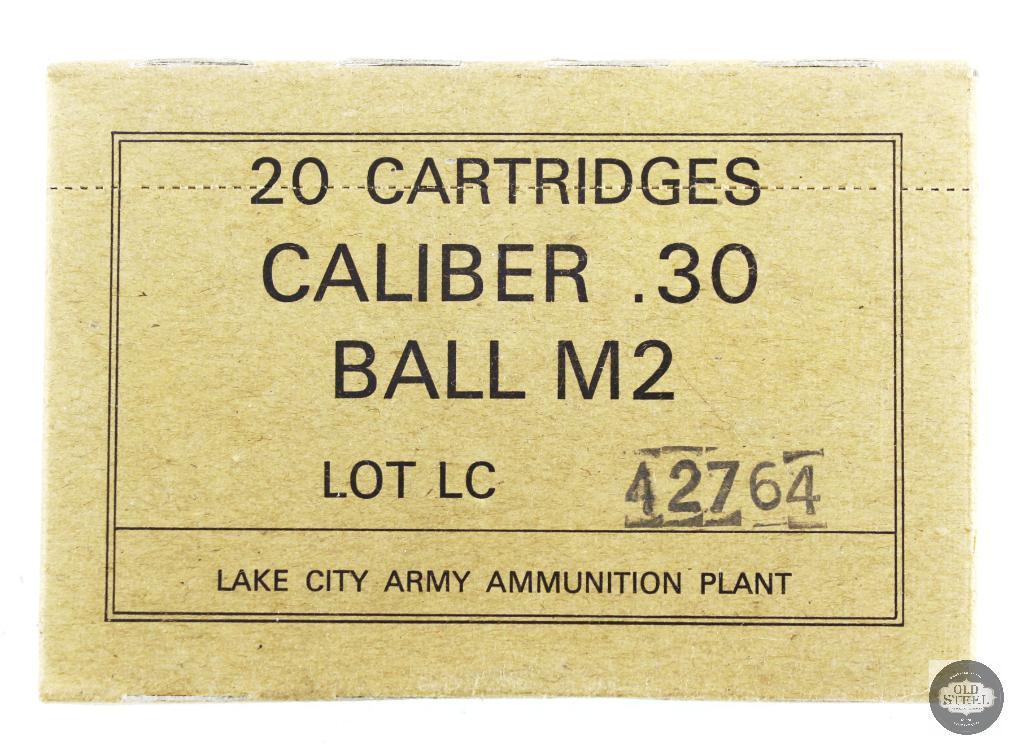 Unopened Box of .30 Caliber M2 Ball -30-06 SPRG - 20 Rounds