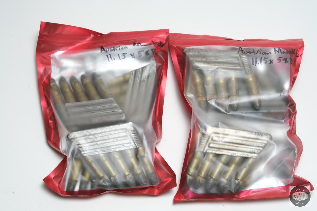 40 Rounds of Clip Loaded 11.15x58R Austrian Mannlicher Ammunition