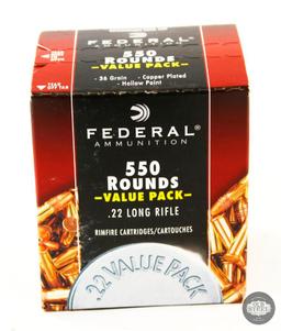 Federal Ammunition 550 rounds Value Pack of .22 LR ammunition.