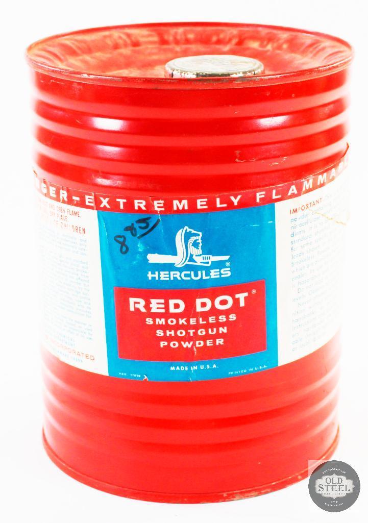 Vintage 8lb. Red Dot Powder Can from Hercules Powder Company - Red - Empty