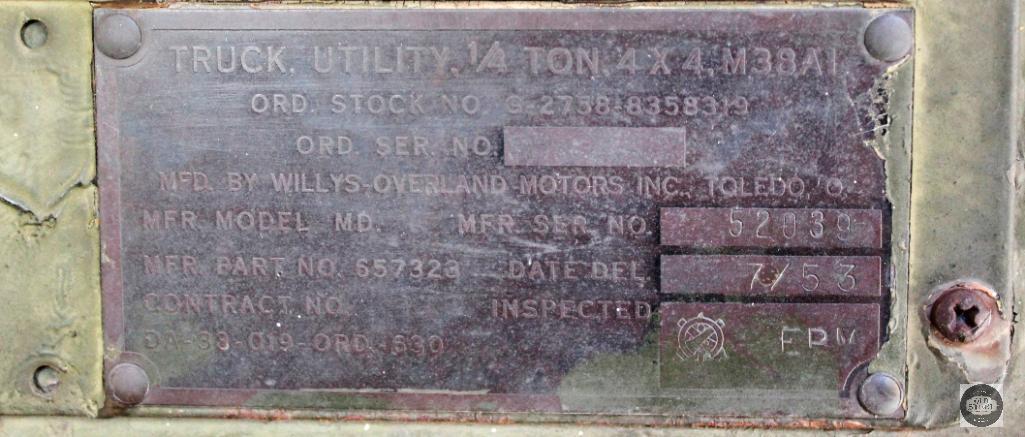 US Army M38A1 Jeep - July 1953 - Bill of Sale