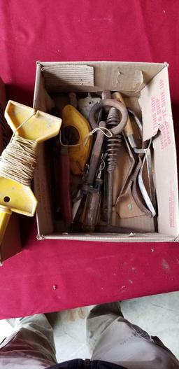 2-box lot hand tools, tape measures, masonry tools
