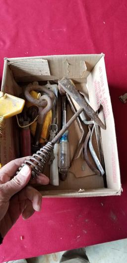 2-box lot hand tools, tape measures, masonry tools