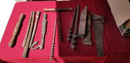 Early tools, monkey weench hand saw and more