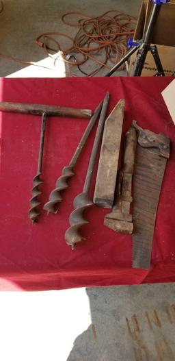 Early tools, monkey weench hand saw and more