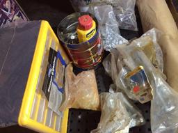 Small organizer, pegboard, flasher, bolts and fasteners and paper