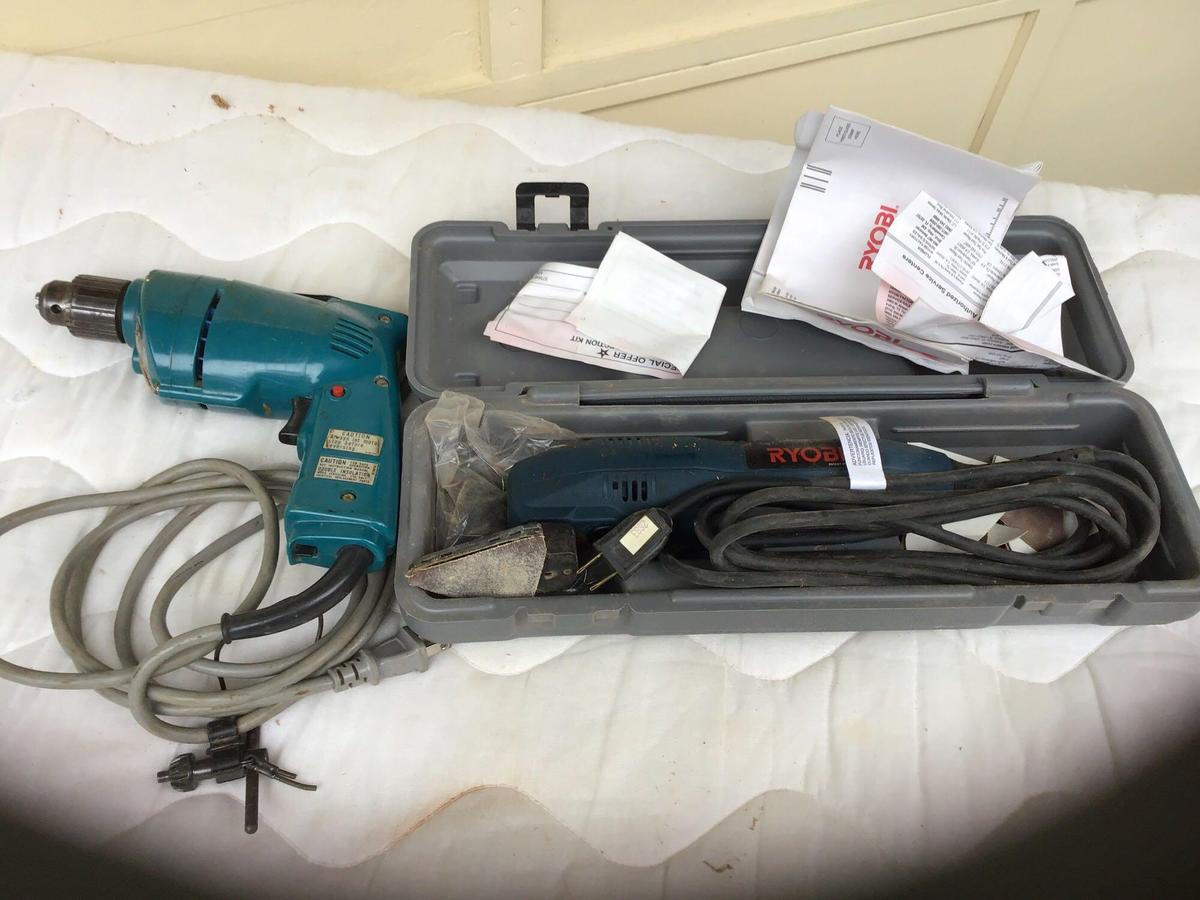 Makita variable speed drill and Ryobi sander