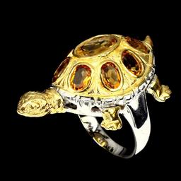 Natural Top Rich Yellow Citrine Turtle Ring