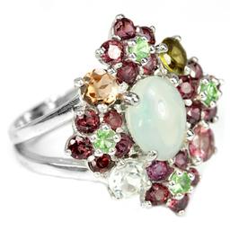NATURAL OPAL TSAVORITE GARNET & TOURMALINE Ring