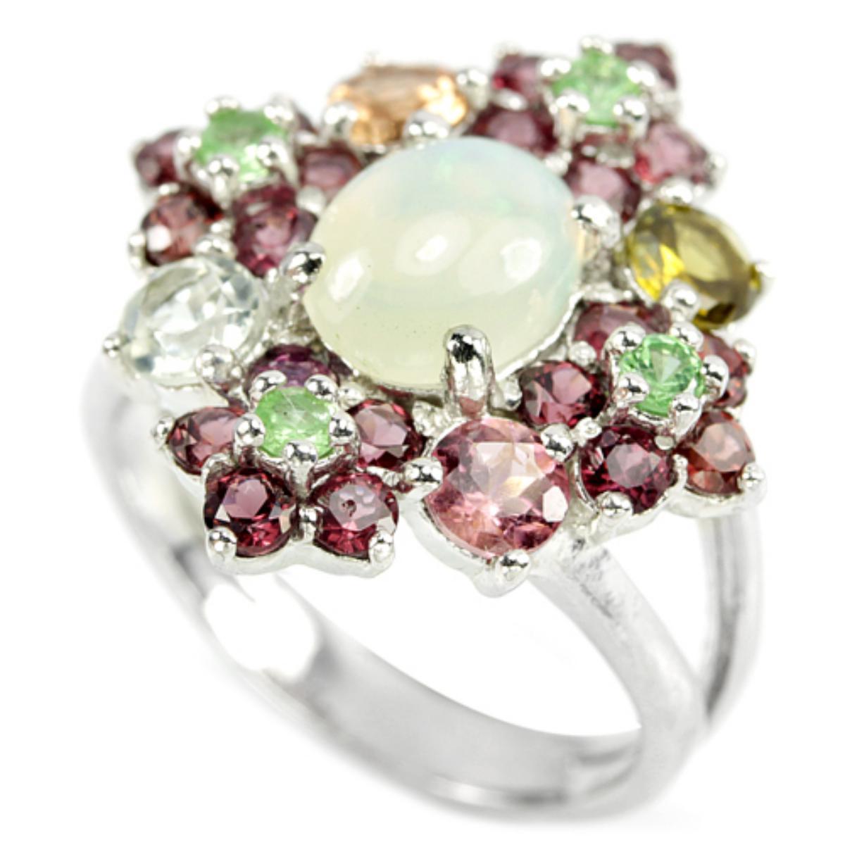 NATURAL OPAL TSAVORITE GARNET & TOURMALINE Ring
