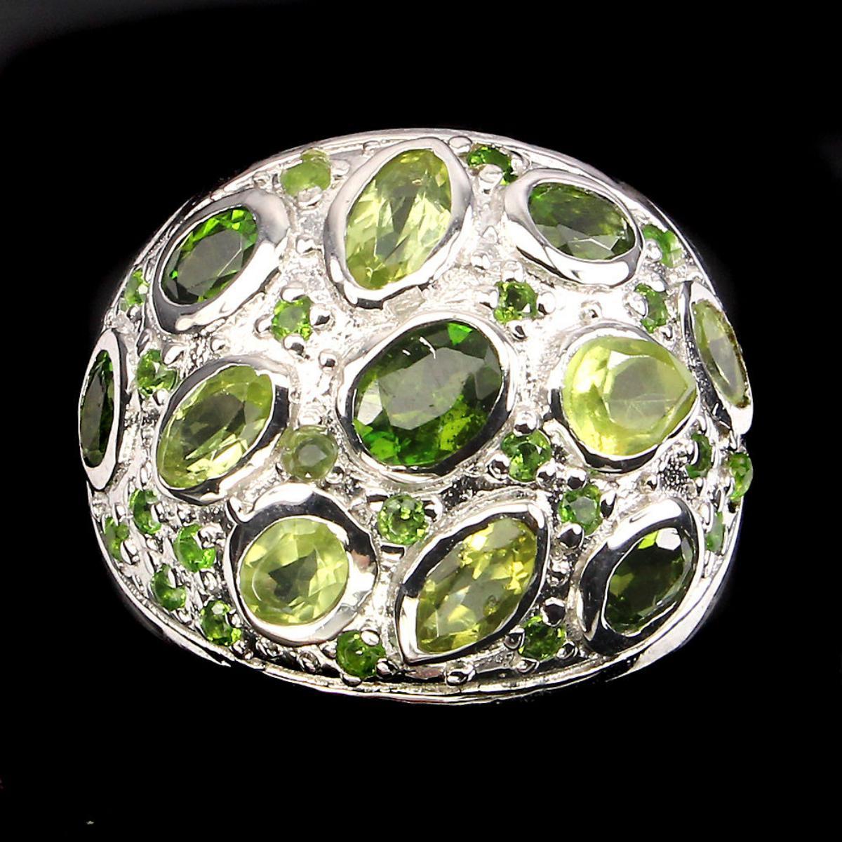 Natural Green Peridot & Chrome Diopside Ring