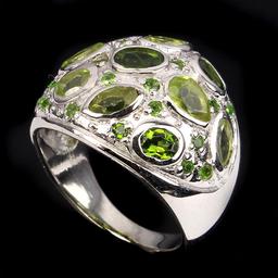 Natural Green Peridot & Chrome Diopside Ring