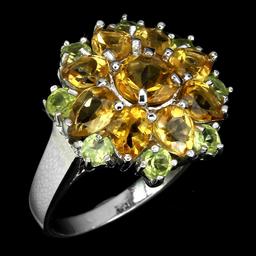Natural Yellow Citrine Green Peridot Ring