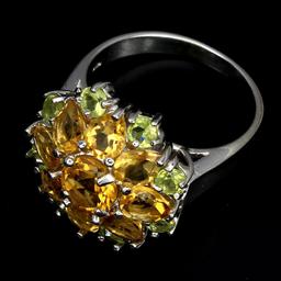 Natural Yellow Citrine Green Peridot Ring
