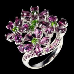 Natural Rhodolite Garnet & Chrome Diopside Ring