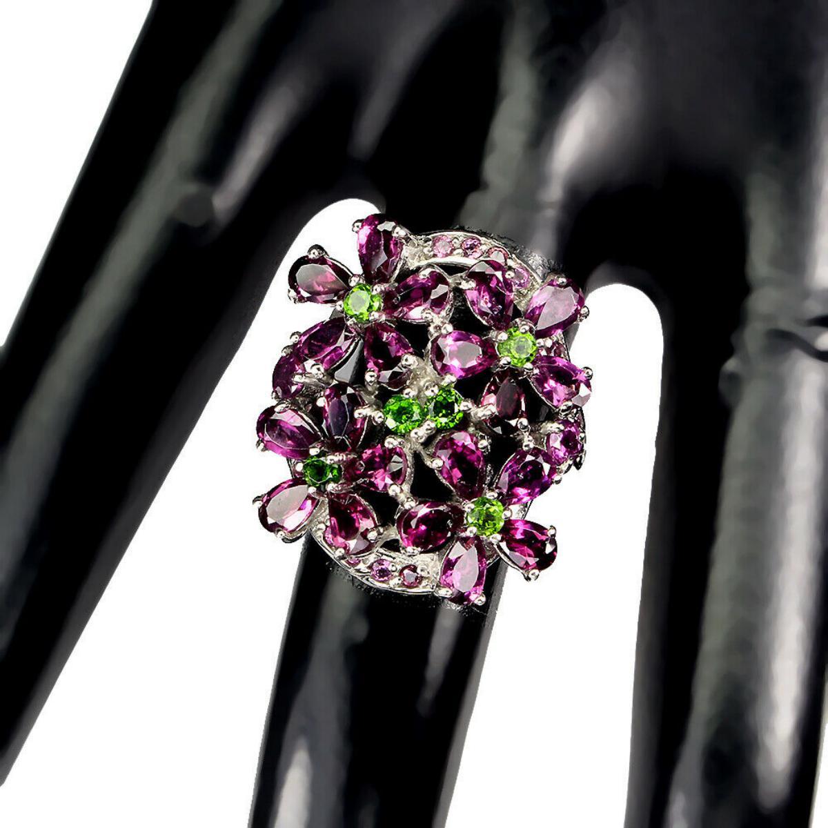 Natural Rhodolite Garnet & Chrome Diopside Ring