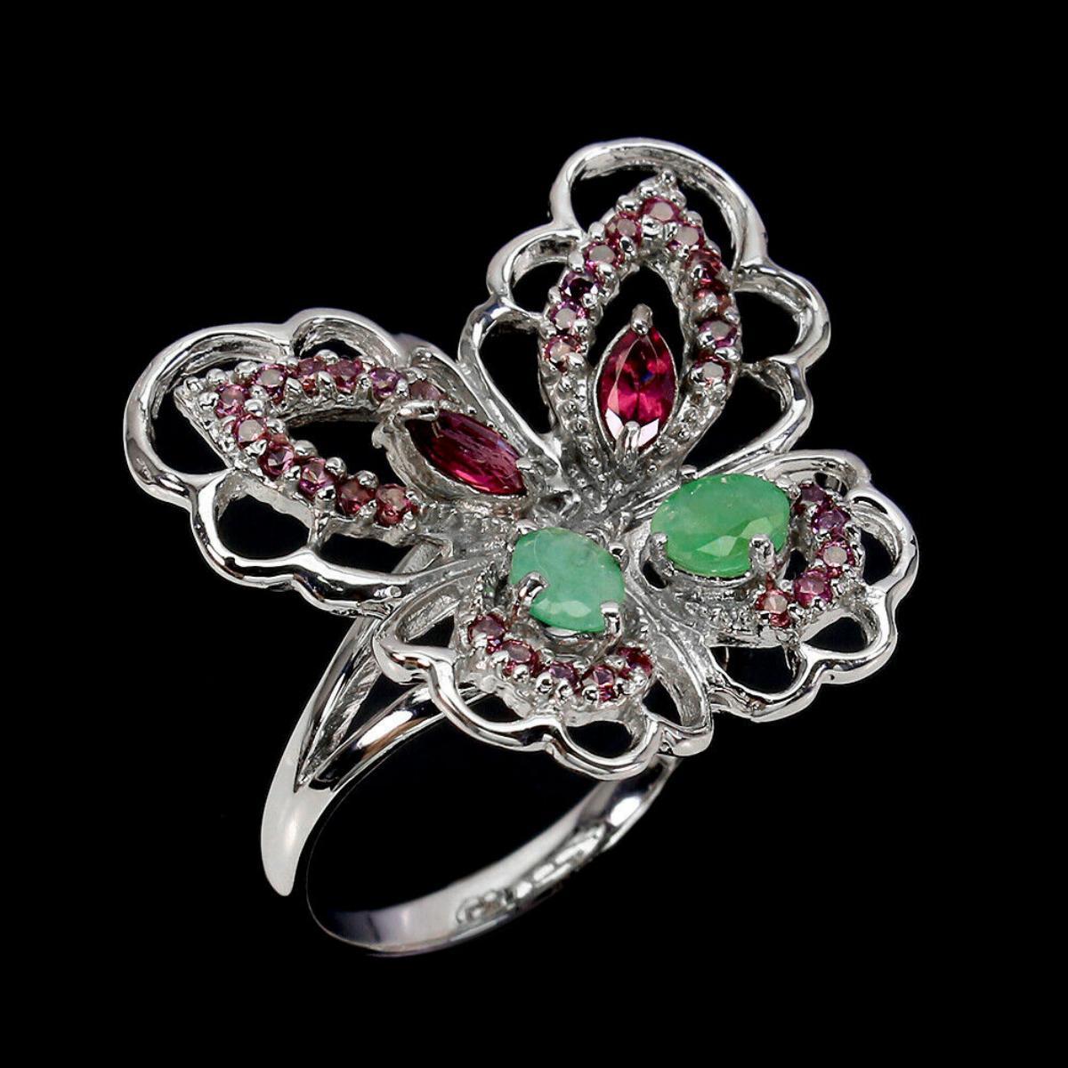 Natural Colombian Emerald Rhodolite Garnet Ring