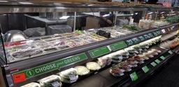 ARNEG 8' curved glass top w/front open cooler and back storage cooler