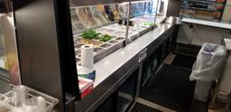 ARNEG 8' curved glass top w/front open cooler and back storage cooler