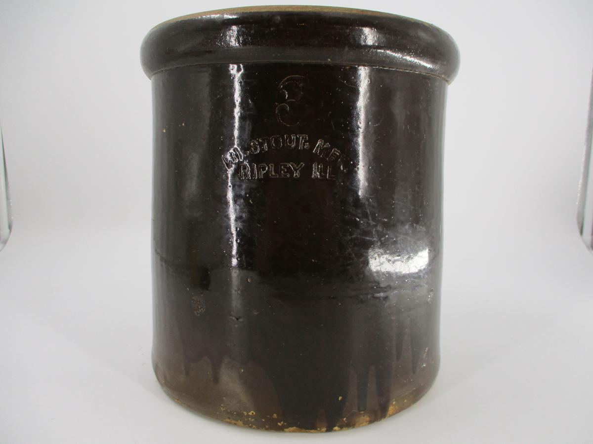 3 Gal. Ripley, IL Crock I.N. Stout