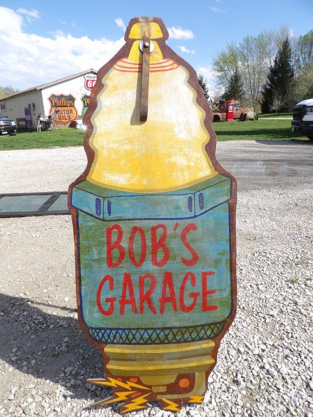 Bob's Garage Spark Plug Sign