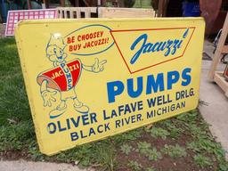 Jacuzzi Pumps Embossed Metal Black River Michigan Sign