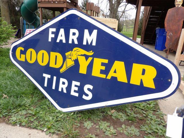 1954 Farm Good Year Tires Diamond-Shaped Enamel Sign