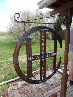 International Harvester Metal Cutout Sign on Hanger