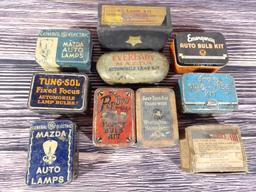 Lot of (10) Auto Lamp Bulb Tins