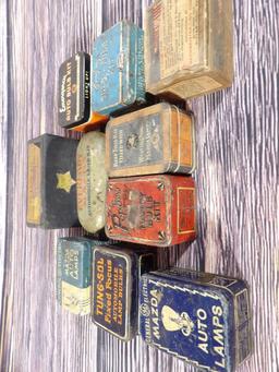 Lot of (10) Auto Lamp Bulb Tins