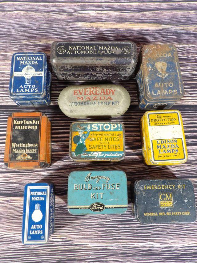 Lot of (10) Auto Lamp Bulb Tins