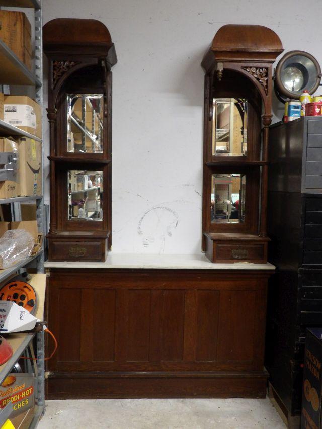 Oak Marble Top Etagere / Barber Shop Counter