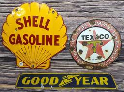 LOT (3) Porc. Signs - Texaco-Shell-Goodyear