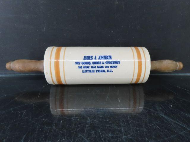 Little York, IL Stoneware Adv. Rolling Pin