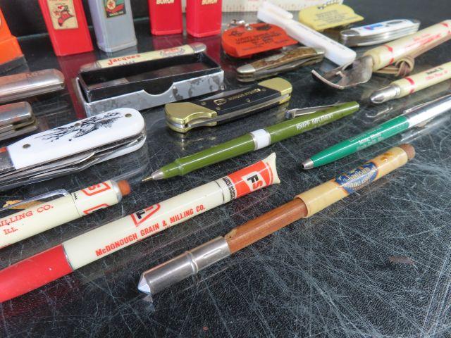 Large Lot of Adv., Pencils, Pocket Knives