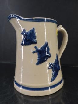 White Hall Stoneware Blue Bird Pitcher