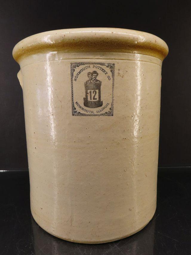 Monmouth Pottery Co. 2 Men in a Barrel Crock