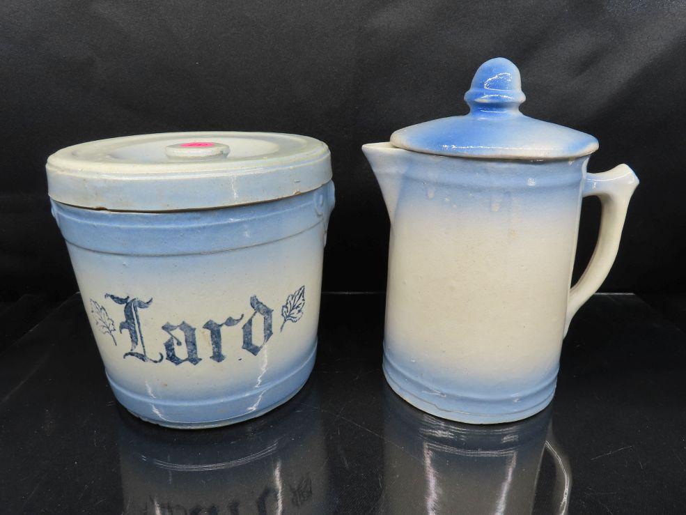 Blue and White Lard and Pitcher with Lid