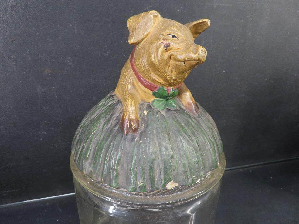 Pottery Pig Topper on Cigar Jar